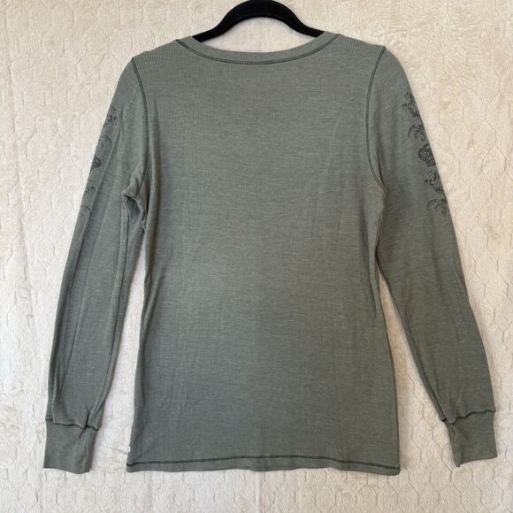 Jake’s Sage Green Rhinestones Long Sleeve L Thermal Shirt Y2K Grunge Made In USA - Picture 3 of 12